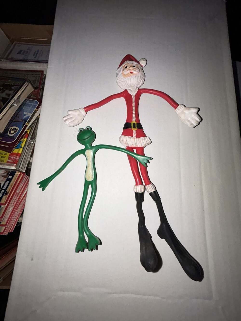 Vintage Bendable Rubber Santa Claus And Frog Toy Figures Set